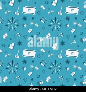 Israele il giorno di indipendenza appartamento di vacanza icone del design seamless pattern. Illustrazione Vettoriale