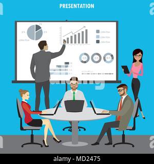 La gente di affari gruppo Presentazione flip chart finanza,stock illustrazione vettoriale Illustrazione Vettoriale