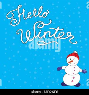 Pupazzo di neve di natale, Merry Christmas greeting card. Ciao winter illustrazione vettoriale Illustrazione Vettoriale