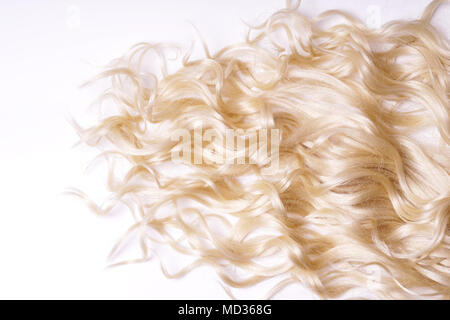 Curly capelli biondi su sfondo bianco Foto Stock