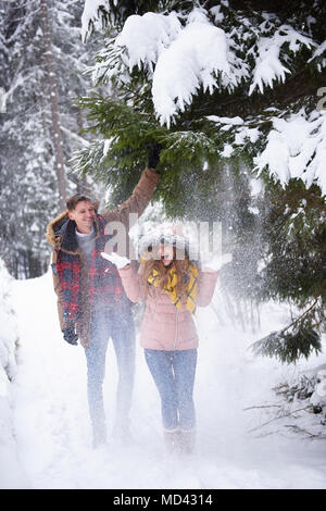 Coppia giovane a giocare nella neve Foto Stock