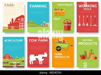 Agriturismo Piana nel villaggio di impostare sprite e set di tessere. Strumenti, fiori, ortaggi, frutta, fieno, fattoria, animali, trattore, strumenti di abbigliamento. Illustrazioni vettoriali progettazione banners Illustrazione Vettoriale