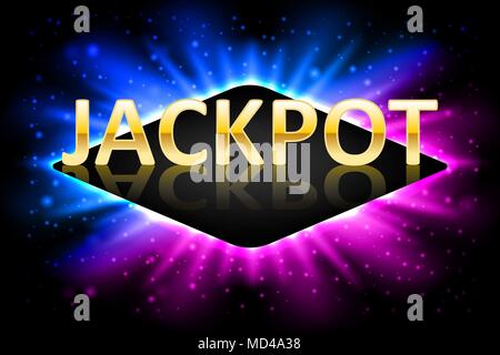 Jackpot shiny gold casino lotto etichetta con telaio al neon. Casino jackpot design vincitore gamble con testo splendente. Illustrazione vettoriale EPS 10 Illustrazione Vettoriale