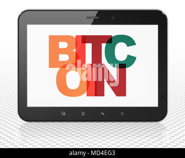 Concetto Cryptocurrency: Tablet Pc Computer con Bitcoin sul display Foto Stock