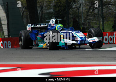 22 aprile 2005, il Gran Premio di San Marino di Formula Uno. Felipe Massa drive Sauber F1 durante la sessione di Qualyfing sul circuito di Imola in Italia. Foto Stock