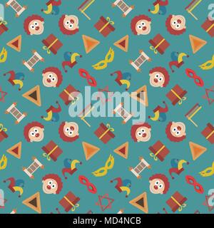 Purim appartamento vacanza icone del design seamless pattern. Eps vettoriali10 illustrazione. Illustrazione Vettoriale