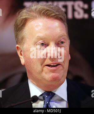 Promotore Frank Warren durante una conferenza stampa presso l'Hotel Europa, Belfast. Foto Stock