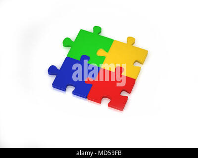 3D puzzle risolti dal blu, rosso, verde e giallo pezzi Foto Stock