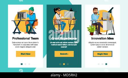 Sito web banner vettore. Sito Web aziendale. I processi di ufficio e situazione. Cartoon Team. Attività di onboarding schermo. Soluzione di assistenza. Illustrazione Illustrazione Vettoriale