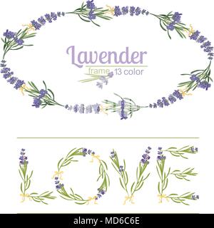 Tipografia slogan con fiori di lavanda testo amore per t shirt stampa, ricamo, design. Grafica e stampati tee Illustrazione Vettoriale