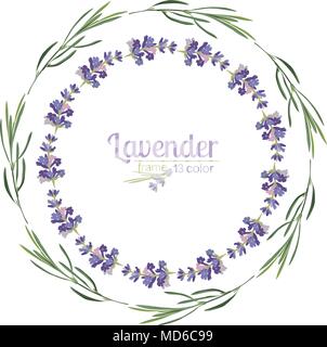 Violetta lavanda belle cornici floreali modello in stile acquerello isolati su sfondo bianco per il design decorativo, scheda di nozze, invito flayer di viaggio Illustrazione Vettoriale