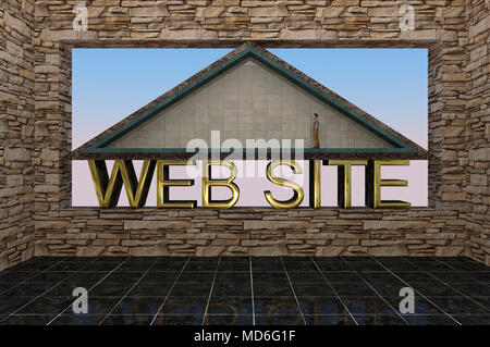 Sito web del testo in una finestra di un muro di pietra. immagine 3D Foto Stock