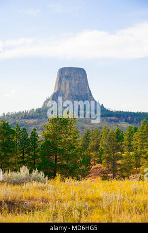 Devils Tower è situato nella contea di Crook, nord-est del Wyoming. Inoltre, noto come Stati Uniti monumento nazionale. Foto Stock