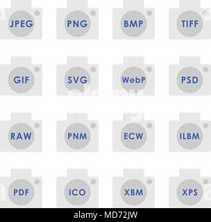 I formati di immagine le icone. Set di icone di stile di Piana Illustrazione Vettoriale