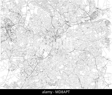 Mappa di Birmingham, vista satellitare, città, Inghilterra. Strade vista. Regno Unito Illustrazione Vettoriale
