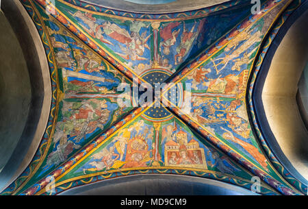 Affresco con soffitto a volta della cappella del coro, la leggenda di Santa Caterina di Alessandria, del XIII secolo, Santa Maria in Lyskirchen Foto Stock
