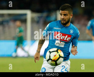 Napoli, Italia. Xviii Apr, 2018. Lorenzo Insigne durante il campionato italiano di una partita di calcio, SSC Napoli - Udinese al stadio San Paolo di Napoli Italia, 18 aprile , 2018 Credit: agnfoto/Alamy Live News Foto Stock