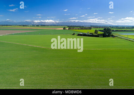 Terreni agricoli vicino a Methven, e Mt Hutt, metà Canterbury, South Island, in Nuova Zelanda - antenna fuco Foto Stock