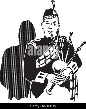 Bagpiper - retrò illustrazione clipart Illustrazione Vettoriale