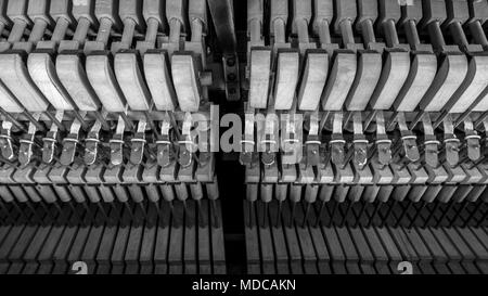 Pianoforte meccanismi interiori macro closeup Foto Stock