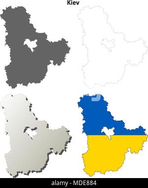 Oblast di Kiev vuoto mappa di contorno impostato Illustrazione Vettoriale