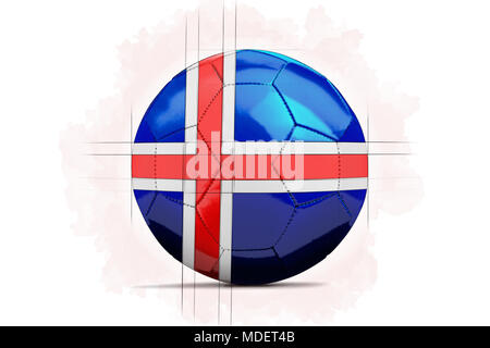 Illustrazione Di Digital schizzo di un pallone da calcio con la bandiera del team. L'Islanda, Europa Foto Stock