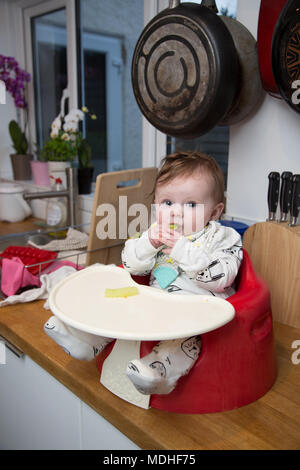 6 mese bambino bambina bambino ha portato svezzamento Foto Stock