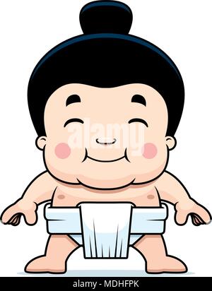 Un cartoon illustrazione di un po' di sumo boy sorridente. Illustrazione Vettoriale