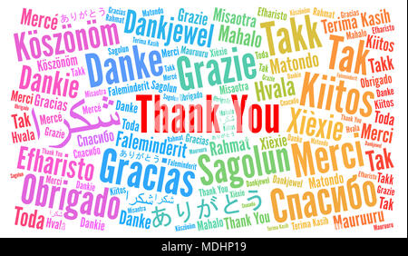Ringrazio illustrazione nube di parola in lingue diverse Foto Stock