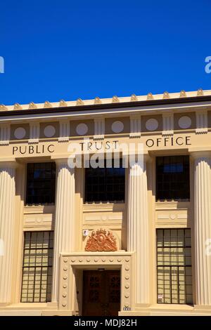 La fiducia del pubblico ufficio edificio Art Deco, Napier Hawkes Bay, Nuova Zelanda, Sud Ovest Oceano Pacifico Foto Stock