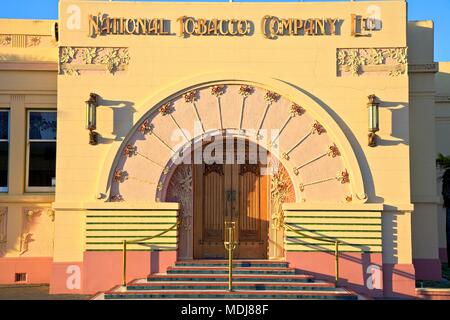 Art Deco nazionale società di tabacco edificio, Ahuriri, Napier Hawkes Bay, Nuova Zelanda, Sud Ovest Oceano Pacifico Foto Stock