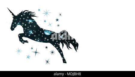 Unicorn silhouette con galaxy universo Foto Stock