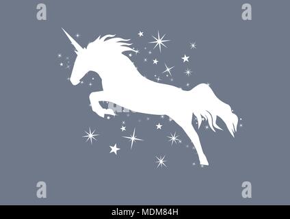 White unicorn silhouette e stelle Foto Stock