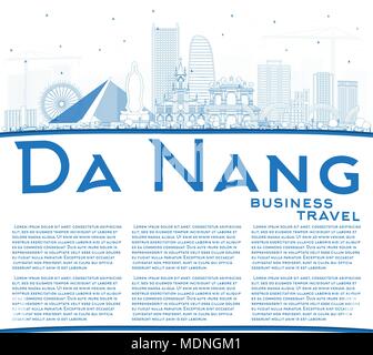 Delineare Da Nang Vietnam skyline della città con edifici blu e copia di spazio. Illustrazione Vettoriale. Viaggi di affari e turismo Concept Illustrazione Vettoriale