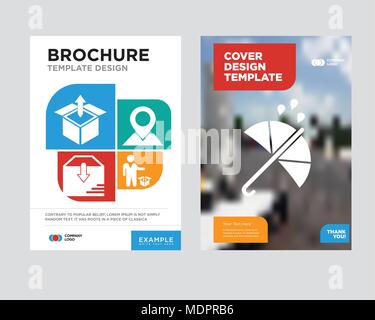 Brochure sulla protezione flyer design modello astratto con sfondo fotografico, persona in piedi accanto a una casella di consegna, il segnaposto sulla mappa carta in perspecti Illustrazione Vettoriale