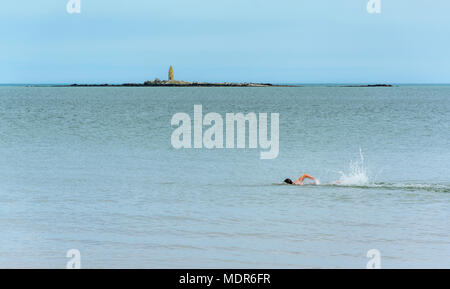 Aprire l'acqua nuotare a yr Traeth Ora a Dulas (vicino Lligwy) su Anglesey, Galles del Nord Foto Stock