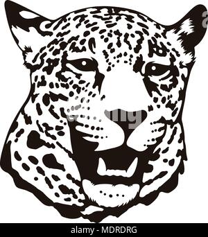 Testa stilizzata di leopard isolato su bianco. Questa illustrazione vettoriale può essere utilizzato come una stampa su T-Shirt tatuaggio elemento o altri usi Illustrazione Vettoriale