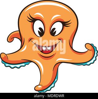 Funny octopus isolato su bianco. Questa illustrazione vettoriale può essere utilizzato come una stampa su kid's T-shirt o altri usi Illustrazione Vettoriale