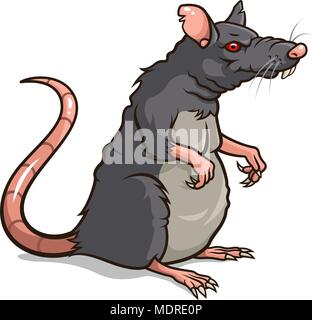 Illustrazione vettoriale di un vecchio grigio isolato di ratto su bianco Illustrazione Vettoriale