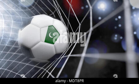 Molto realistico il rendering di un pallone da calcio con la bandiera del Pakistan in net.(serie) Foto Stock