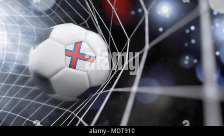 Molto realistico il rendering di un pallone da calcio con la bandiera delle Isole Faerøer nel net.(serie) Foto Stock