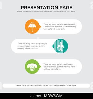 24 ore servizio di telefono, aereo in verticale ascendente posizione, nero ombrello aperto la presentazione del modello di progettazione in arancione, verde, giallo colori wi Illustrazione Vettoriale