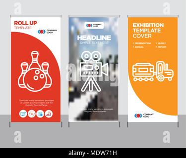 Kid moderno business roll up banner modello di progettazione, la telecamera video creative stand poster o brochure concetto, Bowling coprire la pubblicazione Illustrazione Vettoriale