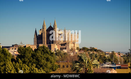 Palma de Mallorca / Maiorca - cattedrale gotica a distanza, la principale attrazione turistica. Foto Stock