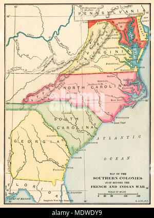 Colonie meridionale appena prima che la guerra di indiano e francese. Stampa Litografia a colori Foto Stock