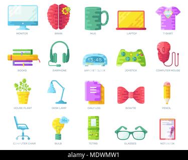 Il vettore si geek persone icone colorate illustrazioni set. Appartamento office professional developer intorno al posto di lavoro di raccolta di tecnologia Illustrazione Vettoriale