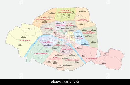 Parigi politica e amministrativa di mappa vettoriale Illustrazione Vettoriale