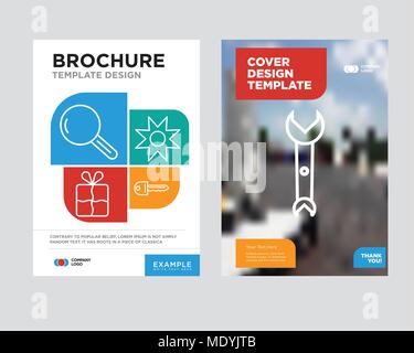 Chiave brochure flyer design modello astratto con sfondo fotografico, la chiave a stella, segnalibro, lente di ingrandimento tendenza minimalista business corporate roll u Illustrazione Vettoriale