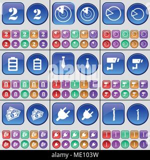 Due, Radar, Diagramma, Batteria, Tie, TVCC, denaro, Socket, I. Un grande insieme di multi-pulsanti colorati. Illustrazione Vettoriale Illustrazione Vettoriale