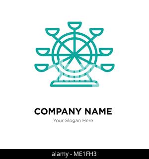 Ruota panoramica Ferris company Logo design template, business corporate icona vettore Illustrazione Vettoriale